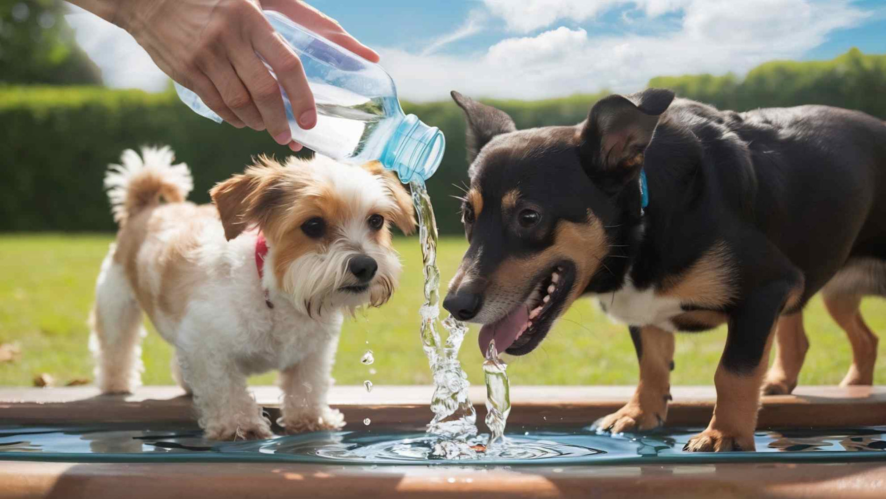 pet summer hydration outdoor fresh water scene 