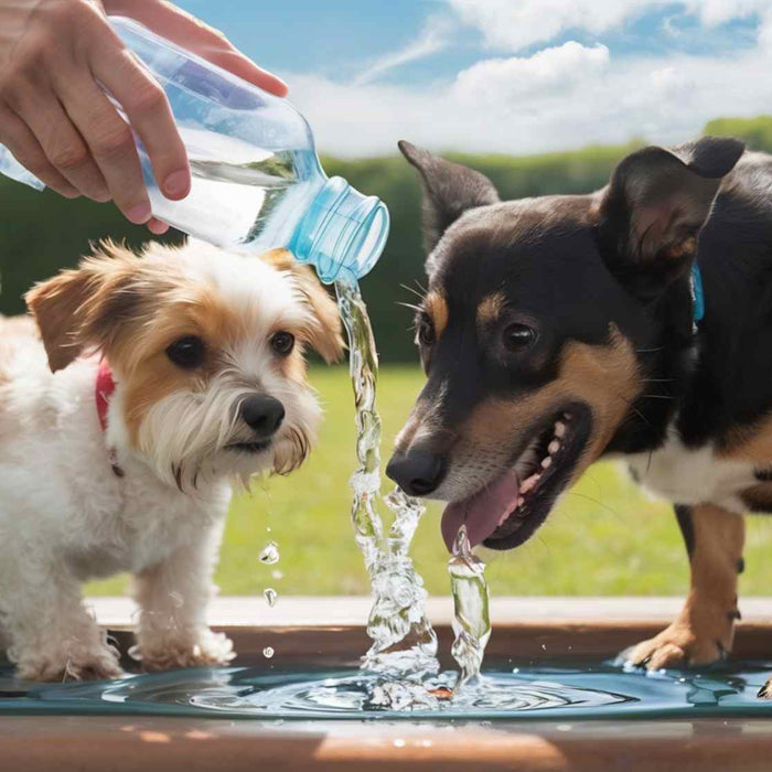 pet summer hydration outdoor fresh water scene 