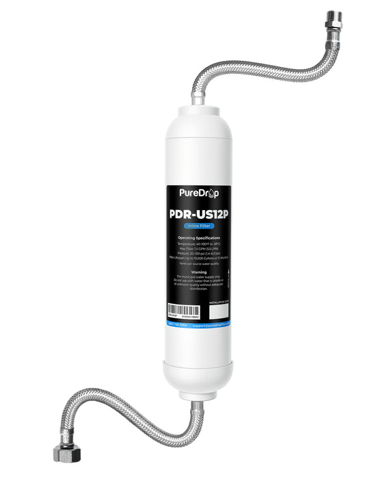 PureDrop PDR-US12P Under Sink Water Filter System, 10,000-Gallon Inline Filter for PFAS & Chlorine Reduction with 1.5 GPM Fast Flow, No-Drill Installation for Apartments (3/8″ & 1/2″ Direct Connect)