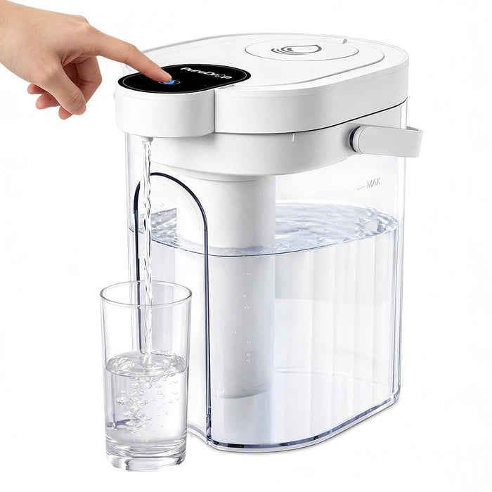 PureDrop PDR-EP1U Electric Water Filter Pitcher with Dual-Stage Filtration UF Membrane+Activated Carbon, Instant Touch Dispensing, Long-Lasting Filter, 17-Cup Capacity, Rechargeable & Fridge-Friendly