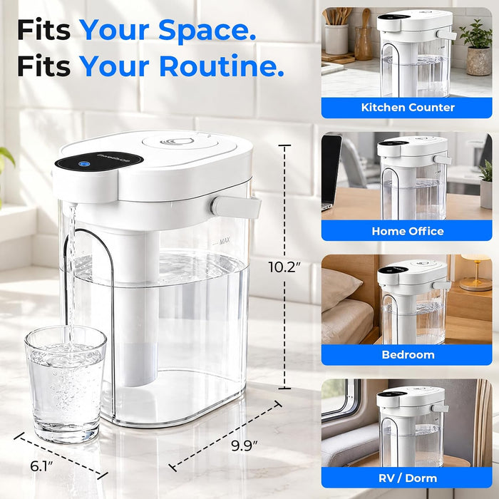 PureDrop PDR-EP1U Electric Water Filter Pitcher with Dual-Stage Filtration UF Membrane+Activated Carbon, Instant Touch Dispensing, Long-Lasting Filter, 17-Cup Capacity, Rechargeable & Fridge-Friendly