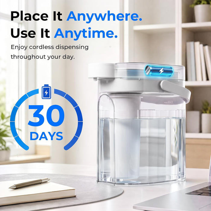 PureDrop PDR-EP1U Electric Water Filter Pitcher with Dual-Stage Filtration UF Membrane+Activated Carbon, Instant Touch Dispensing, Long-Lasting Filter, 17-Cup Capacity, Rechargeable & Fridge-Friendly