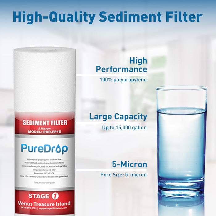 PureDrop PDR-FP15 High-Quality 10"x2.5" Sediment Water Filter Cartridges, Multi-Layer