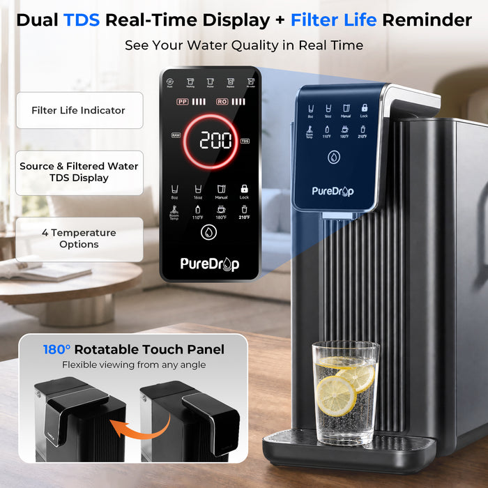 PureDrop PDR-100RCPH Countertop RO Water Filter with Auto-Fill Pitcher
