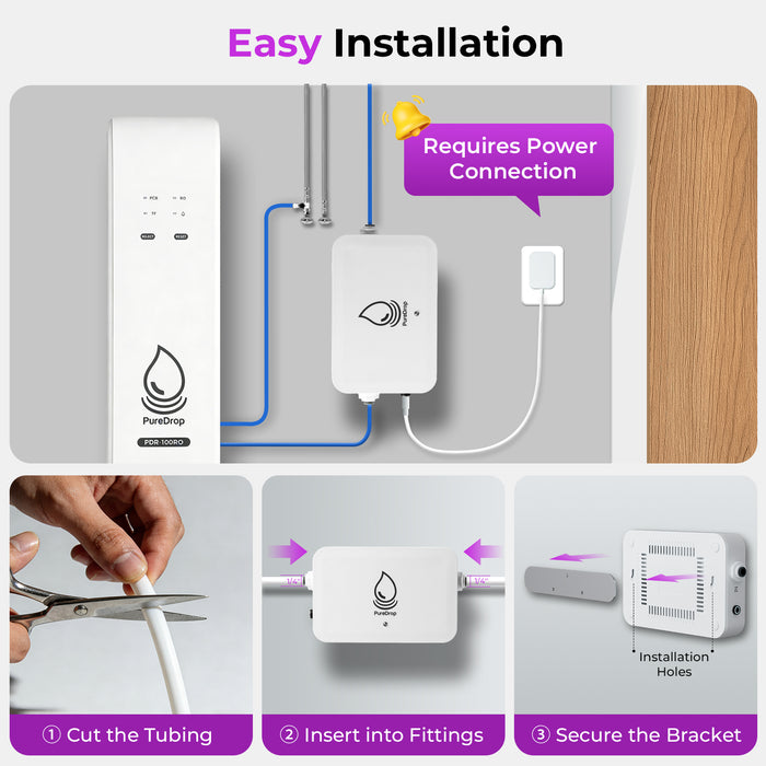 PureDrop PDR-UVF3 UV LED Water Filter for Under Sink Water Filter & RO Systems, Smart On/Off Switch, Long-Lasting Ultraviolet LED, Reduce up to 99.9% of Bacteria