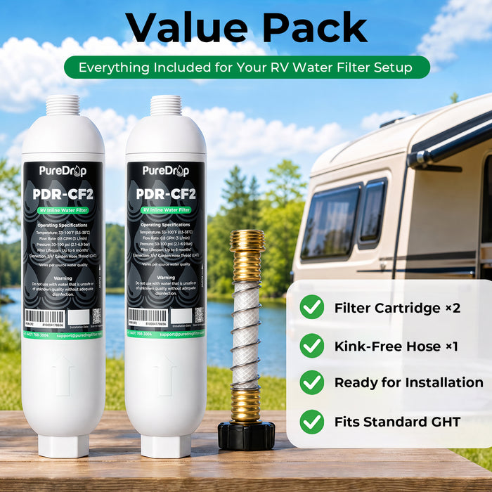 PureDrop PDR-CF2 RV Inline Water Filter Value Pack with 2 Filters