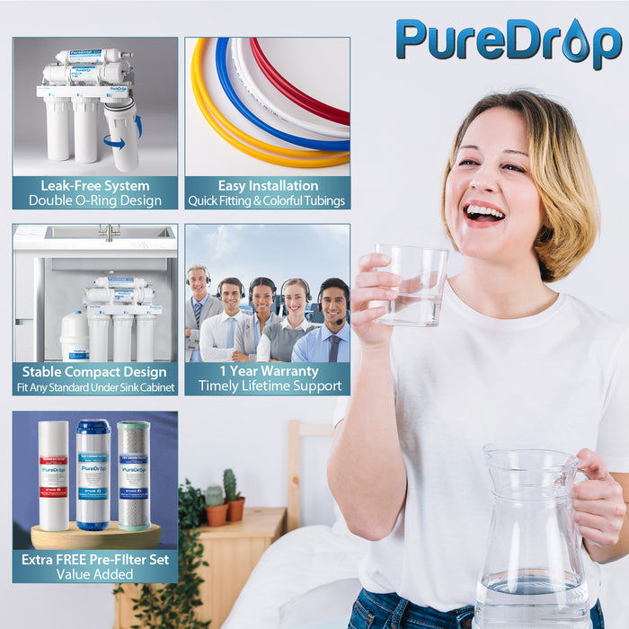 RTW5 5 Stage Reverse Osmosis Water Filter System with Facuet and Tank | PureDrop
