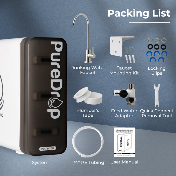 PDR-3CUW 0.01μm Tankless Compact Ultra-Filtration Under Sink Water Filter System | PureDrop