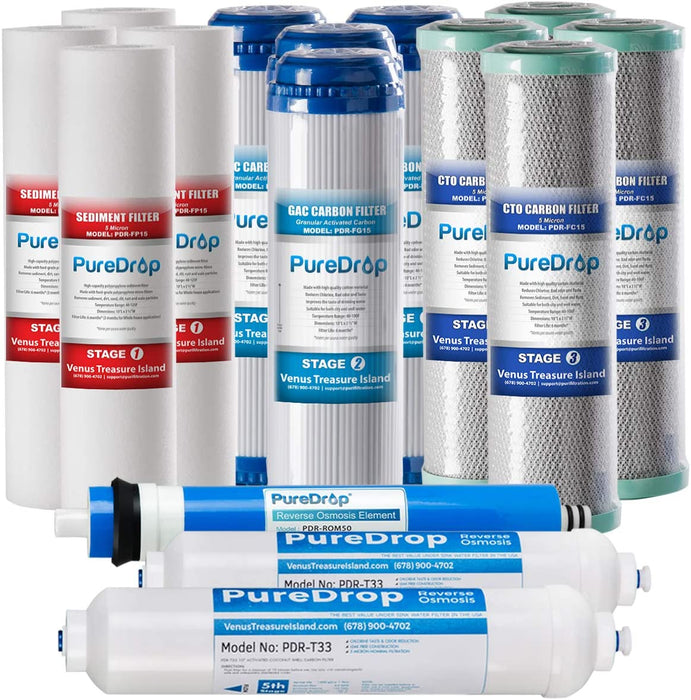 PDR-F15-50 Replacement Water Filter for 50 GPD Reverse Osmosis System 2-year Sets | PureDrop