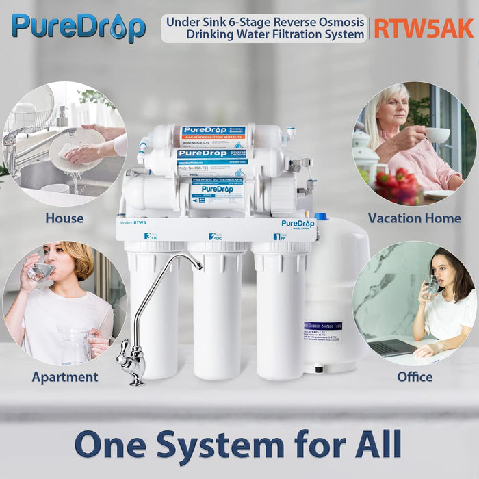 全店販売中 PureDrop RTW5 Under Sink Stage Reverse Osmosis Drinking Water  Filtration System with Extra Pre-Filter Set