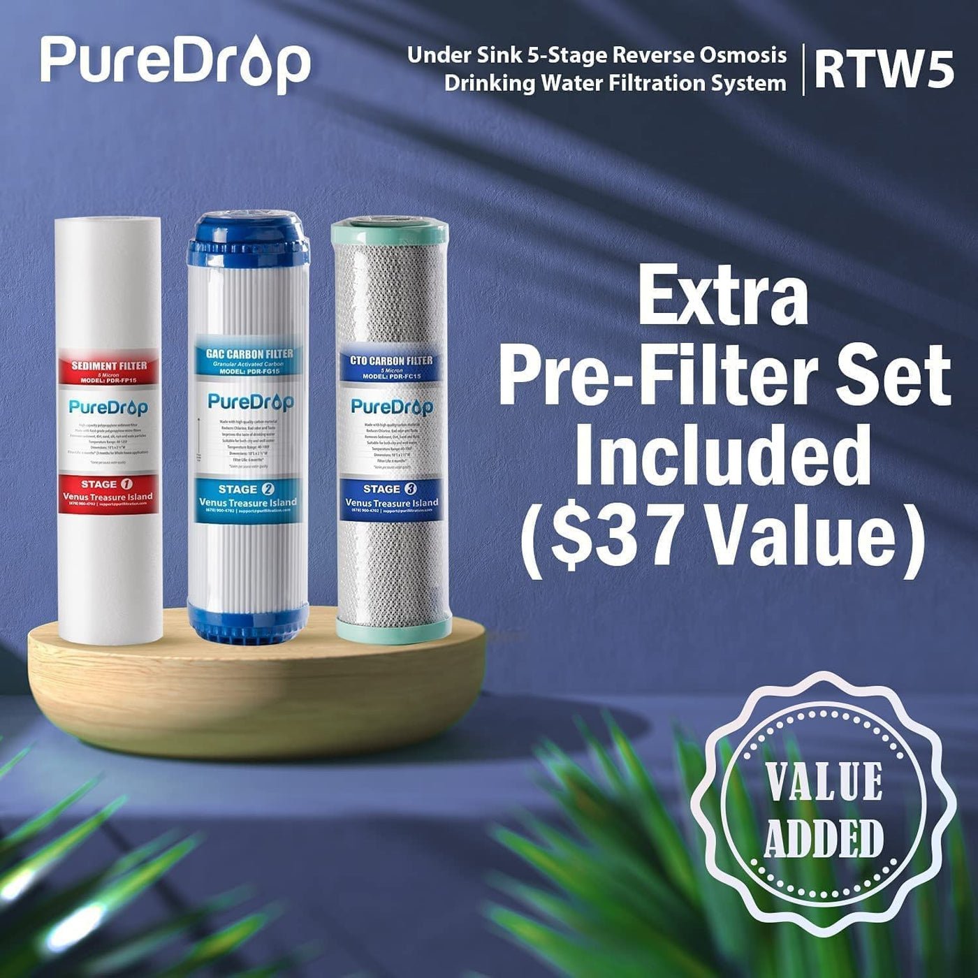 PureDrop RTW5 5 Stage Reverse Osmosis RO Water Filtration System with