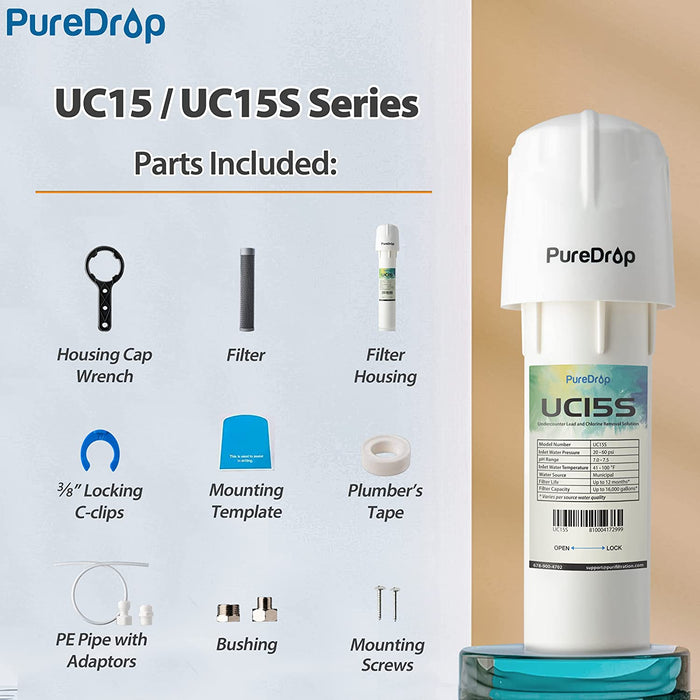 UC15S 16K Gallons Capacity Undersink Water Filter System | PureDrop